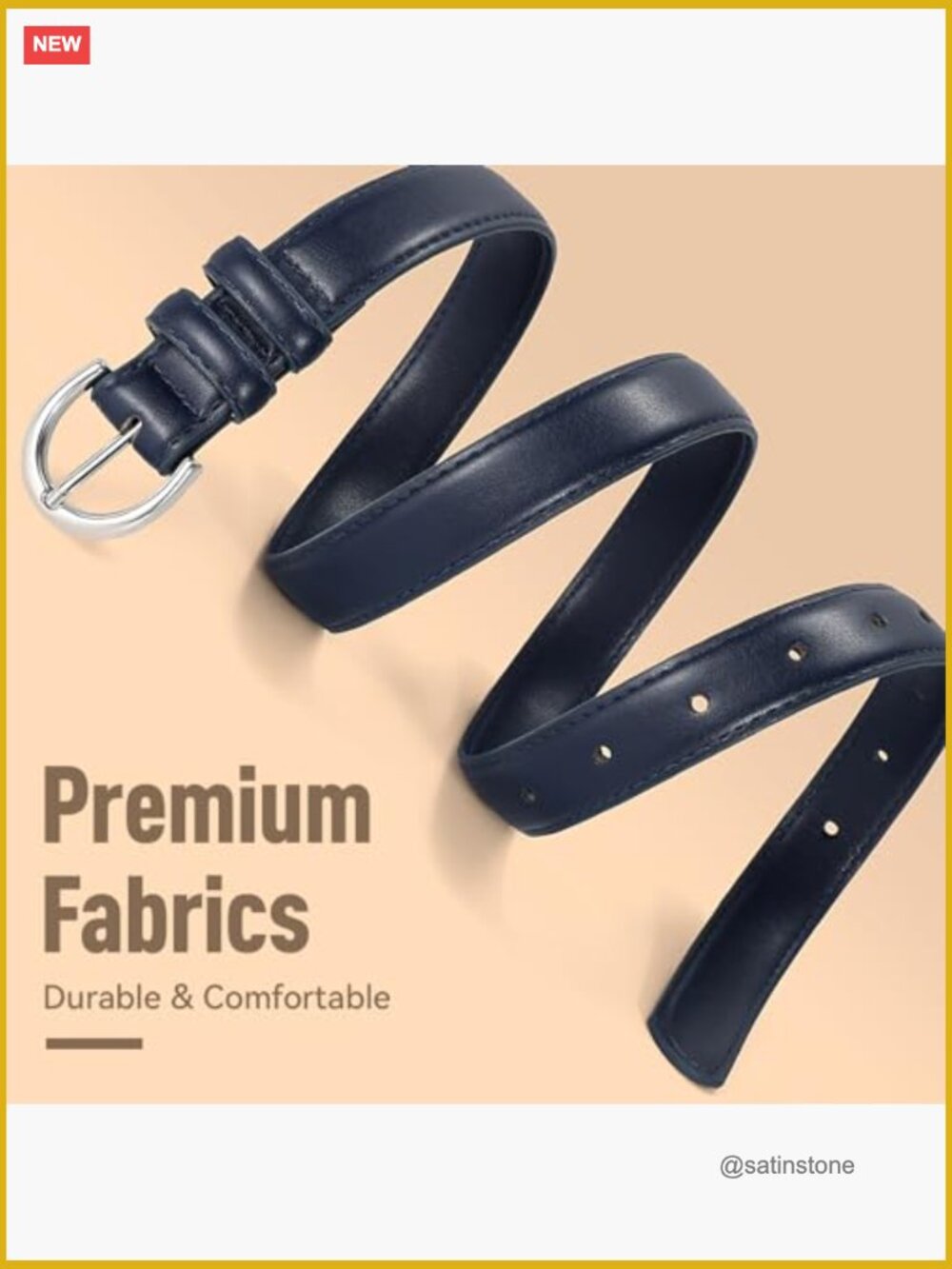 Women's Faux Leather Belt with Single Prong Buckle, Adjustable Thin Belt for - Picture 2 of 7